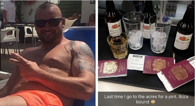 Guy texts girlfriend that he's going to a bar for a drink and ends up hopping a plane to Ibiza with buddies to party like crazy.