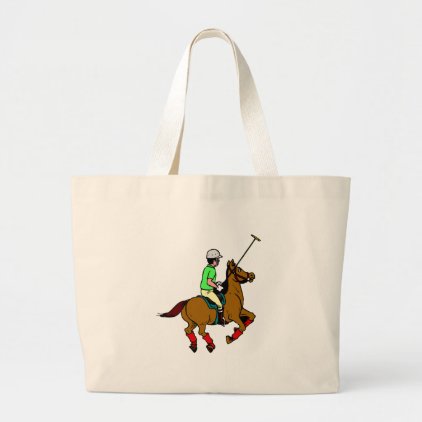 Polo Player Rides Pony Swings Mallet Large Tote Bag