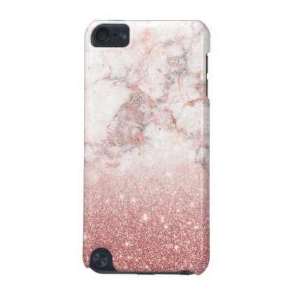 Elegant Faux Rose Gold Glitter White Marble Ombre iPod Touch (5th Generation) Cover