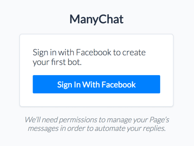 Sign into ManyChat with your Facebook account.