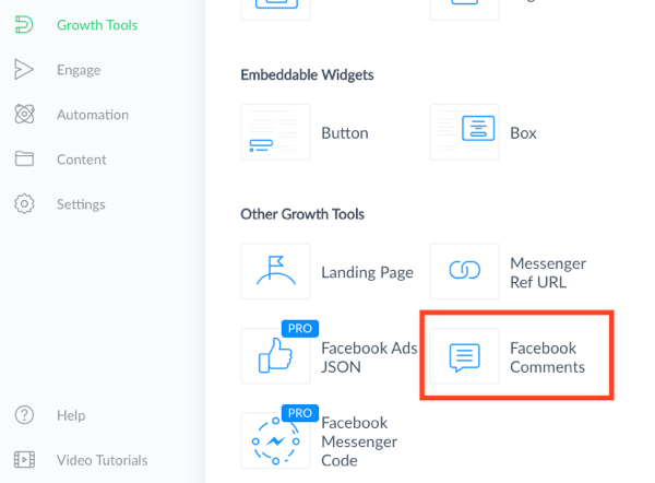 Choose the Facebook Comments growth tool.