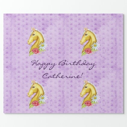 Cute "Happy Birthday" Palomino Horse Birthday Wrapping Paper