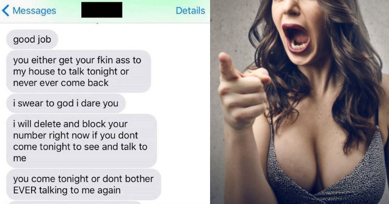 Crazy chick has meltdown after her date postpones for a while in texting conversation.