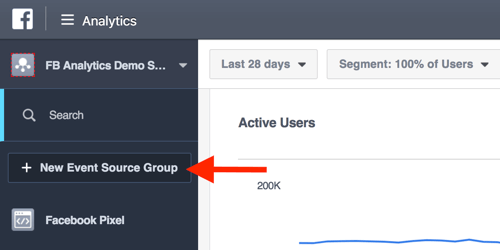 Create event source groups from your Facebook Analytics dashboard.