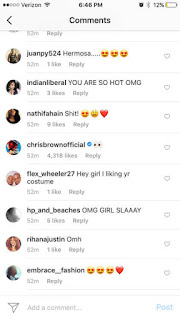 Chris Brown Rihanna's Barbados carnival instagram comment 