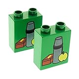 2 x Lego Duplo Motivstein grün 1x2x2 bedruckt Pausen Brot Flasche Lunch Box Bild Bau Stein für Set 9119 3273 3284 3089 4066pb112