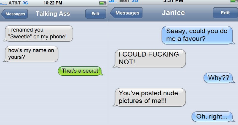 Funny texting conversations from people with a tendency to make things humorous.