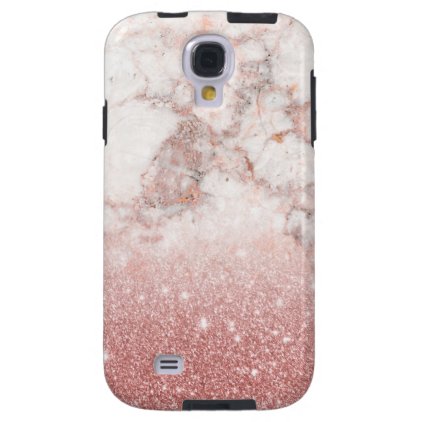 Elegant Faux Rose Gold Glitter White Marble Ombre Galaxy S4 Case