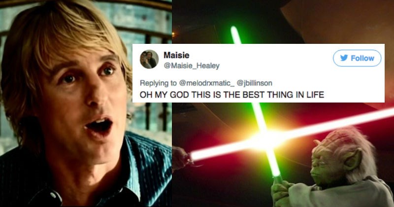 Guy replaces the lightsaber sound from Star Wars movies with the actor Owen Wilson saying "wow!" and it's too funny.