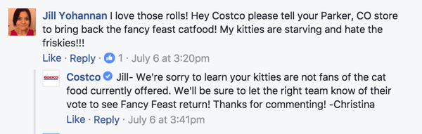 Having moderators sign their Facebook comments with their name helps humanize the conversation.