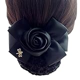 Damen-Blumen-elastische Brötchen-Abdeckung Hairnets Haar Snood Bowtie Ineinander greifen, 1 reines Schwarzes