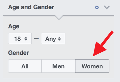 If your audience is almost entirely women, select Women under Age and Gender.