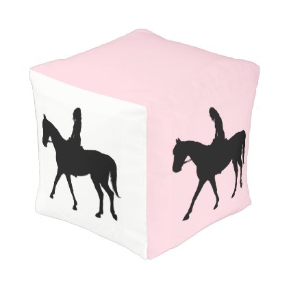 Girl on Horse Pink and White Pouf