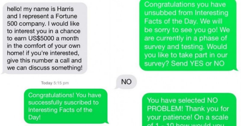 Guy gets a spam text message from a troll and proceeds to troll him