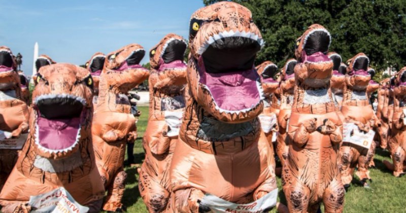 Dinosaurs Show Up At the White House to Protest Trump and We're Pretty Confused