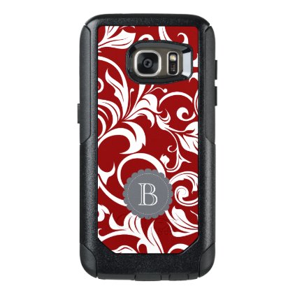 Elegant Red Wine Floral Wallpaper Swirl Monogram OtterBox Samsung Galaxy S7 Case