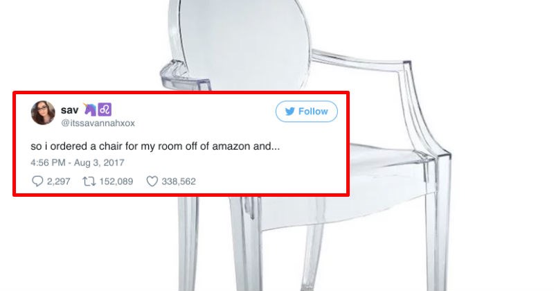 Woman doesn't read the fine print on a chair she buys off Amazon, and experiences instant regret.