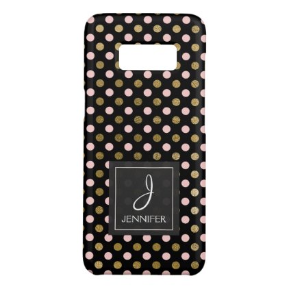 Pink, Black and Gold Foil Polka Dot Monogram Case-Mate Samsung Galaxy S8 Case