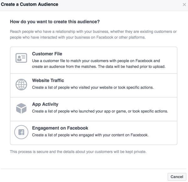 With Facebook Ads Manager, you can create a custom audience based on a customer file or engagement with your website, app, or Facebook content.