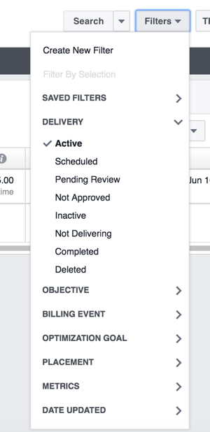You can filter the ad campaigns on the Account Overview tab so you see only active campaigns or a different timeframe.