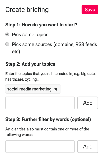 To set up a briefing, choose topics you're interested in.