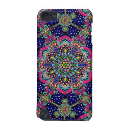 Bright colorful mandala pattern on dark blue iPod touch 5G cover