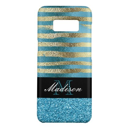 Blue Glitter and Gold Foil Trendy Modern Monogram Case-Mate Samsung Galaxy S8 Case