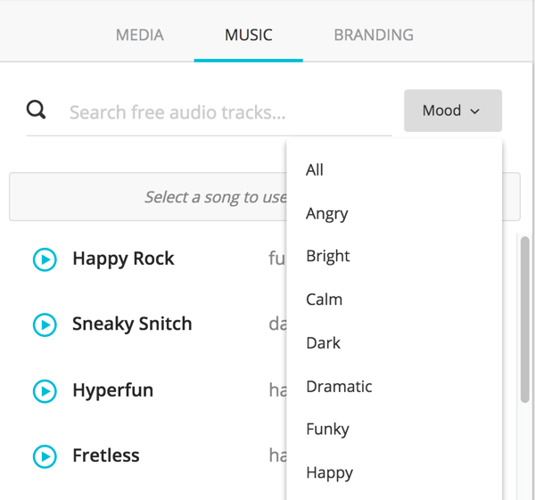 Select the type of music you want to add from the Mood drop-down list.