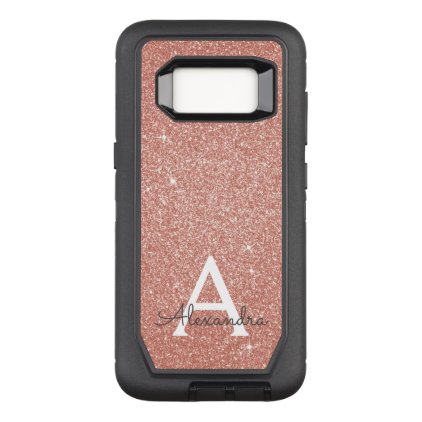 Pink Rose Gold Glitter and Sparkle Monogram OtterBox Defender Samsung Galaxy S8 Case