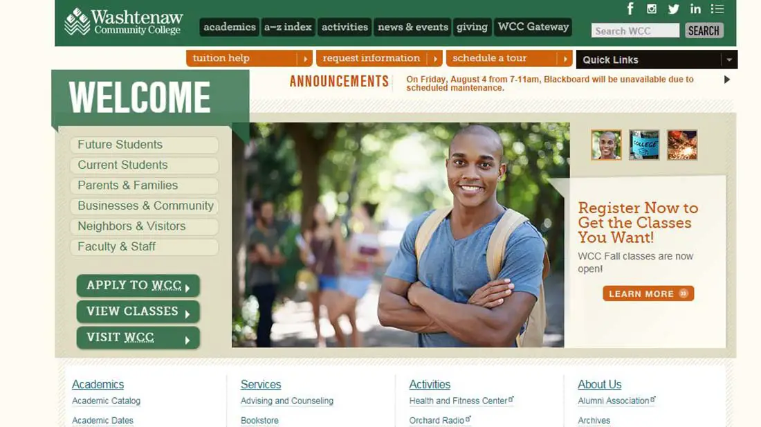 Welcome to Washtenaw Community College websites with earthy tones