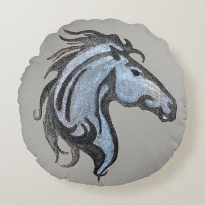 Dramatic Horse Round Pillow