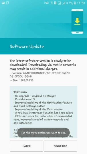 Samsung Galaxy J7 Prime Android 7.0 Update India