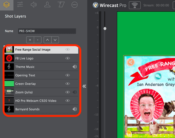 Set up shot layers for your Facebook Live show in Wirecast.