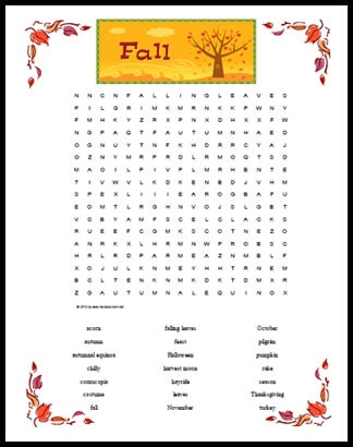 fall themed word search printable | Real Life at Home