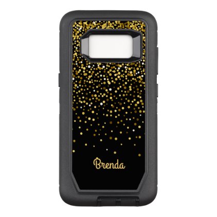 Black Gold Confetti Custom Monogram. OtterBox Defender Samsung Galaxy S8 Case