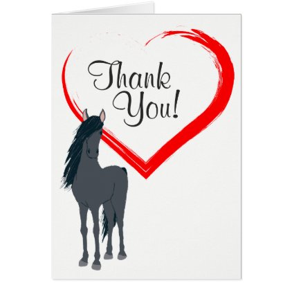 Pretty Black Horse and Red Heart Thank You Card