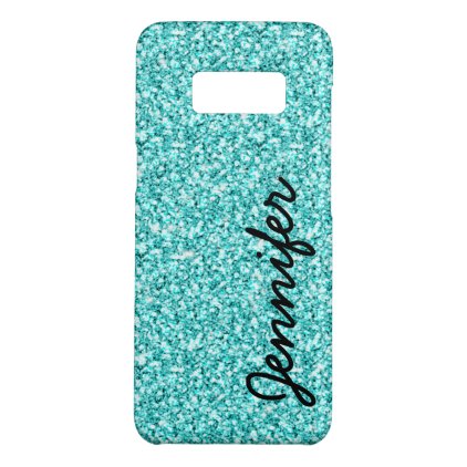 Girly Teal Faux Glitter Name Personalized Monogram Case-Mate Samsung Galaxy S8 Case