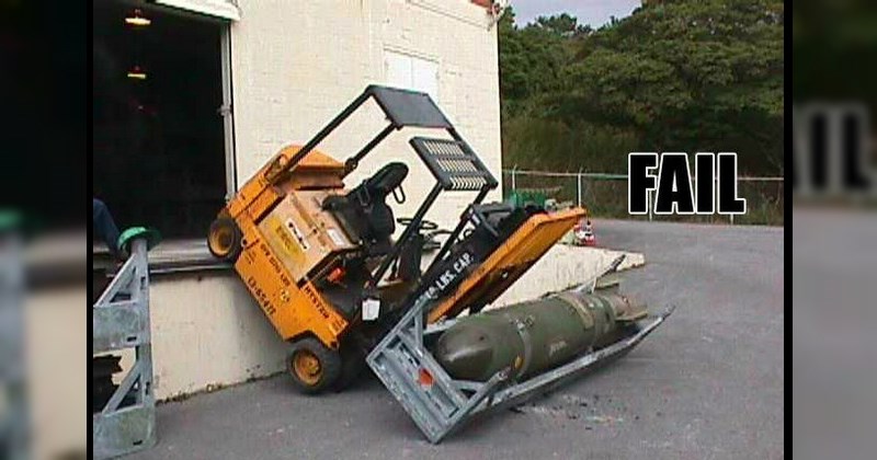 Forklift gets driven off the side of a loading bay - Classic Funny FAILs That Will Baffle You