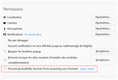 Firefox 57 Vie privée Accessibilité