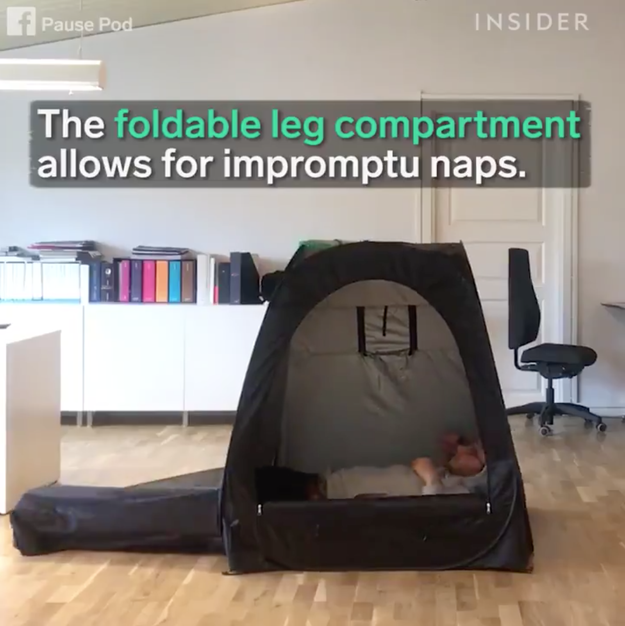 Besides popping out in seconds and shutting light and sounds out, the Pause Pod also features a "foldable leg compartment" that allows for impromptu naps.
