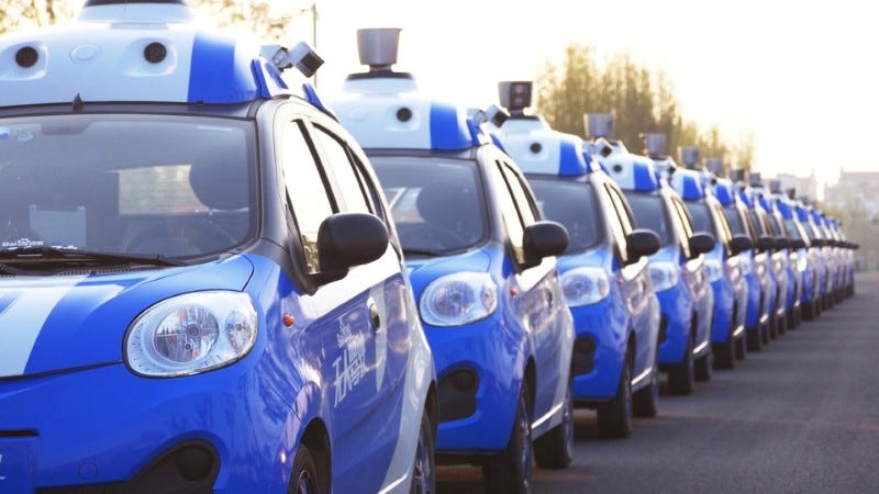 A fleet of vehicles equipped with Baidu’s autonomous driving technologies conduct road testing in Wuzhen, Zhejiang Province, China in an undated photo. Courtesy of Baidu/Handout via REUTERS 