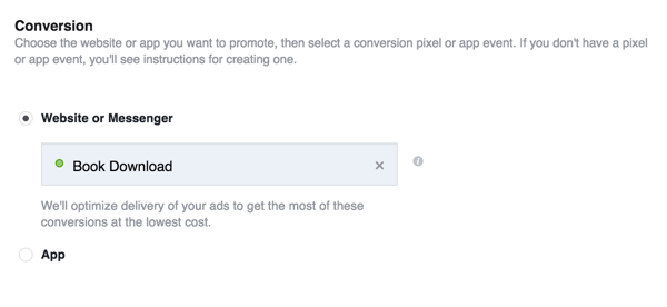 When you create your Facebook ad, select the Conversion objective and choose the custom conversion you just created.
