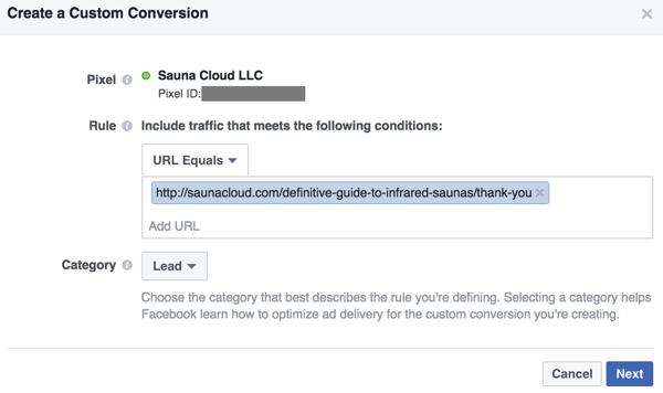 Create a URL-based custom conversion with your confirmation page.