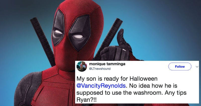 Ryan Reynolds has the perfect response on Twitter to a dad who asks question about how his son can use restroom with Deadpool costume.
