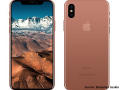 Image showing front and back of the rumoured iPhone 8 in blush gold colour, which is a kind of peach brown. A caption in the bottom right corner attributes the image to Benjamin Geskin.