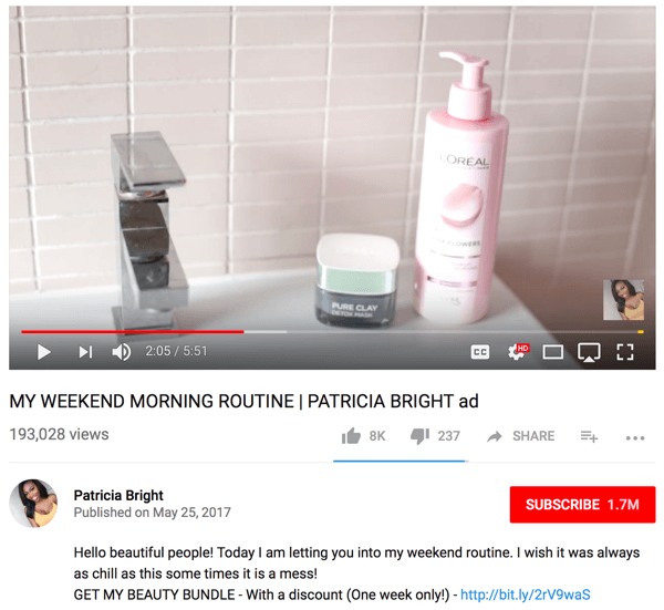 The host highlights sponsored products within the context of her regular routine.