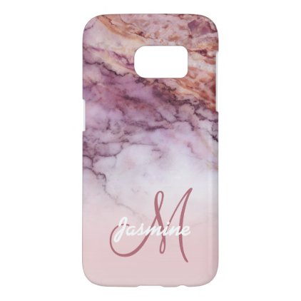 Personalized Girly Rose Gold Marble Name Initial Samsung Galaxy S7 Case