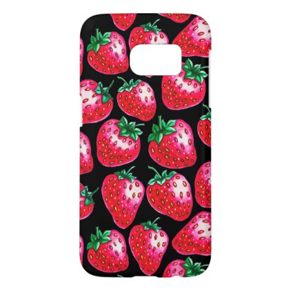 Red Strawberry on black background Samsung Galaxy S7 Case