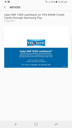 Samsung Pay YES Bank Credit Card India