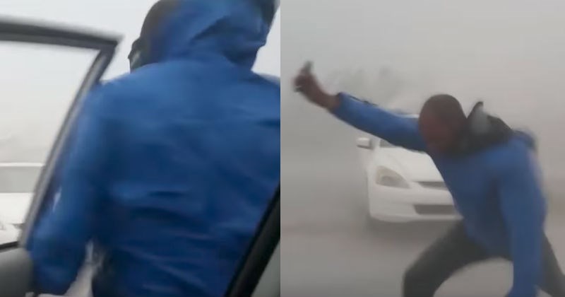 Video of crazy meteorologist stepping into Hurricane Irma's winds to show it's power.